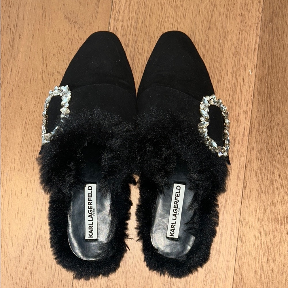 Karl Lagerfeld Black Mules with Sparkling Embellishment